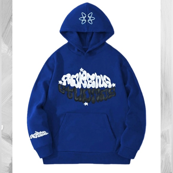 Royal Blue Manfinity EMRG Men's Letter Printed Hooded Casual Sweatshirt - Picture 1 of 4